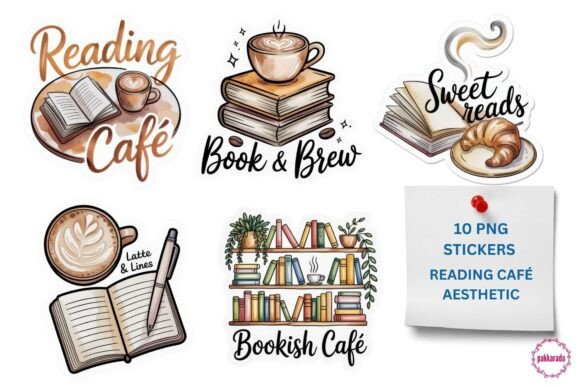 Reading Café Watercolor Sticker Set