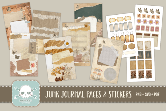 Vintage Junk Journal Pages and Sticker Kit