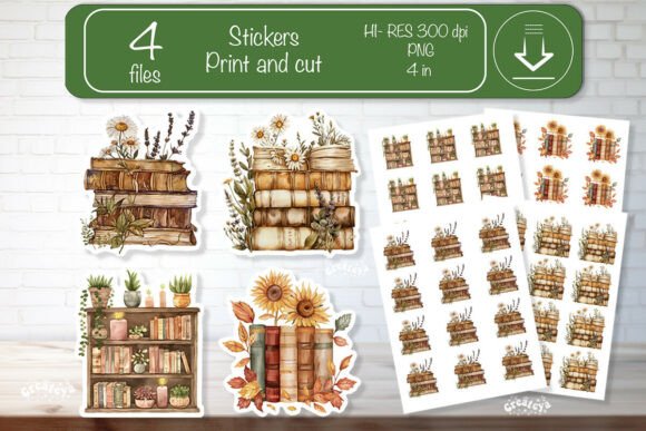 Watercolor Cozy Book Sticker Set PNG