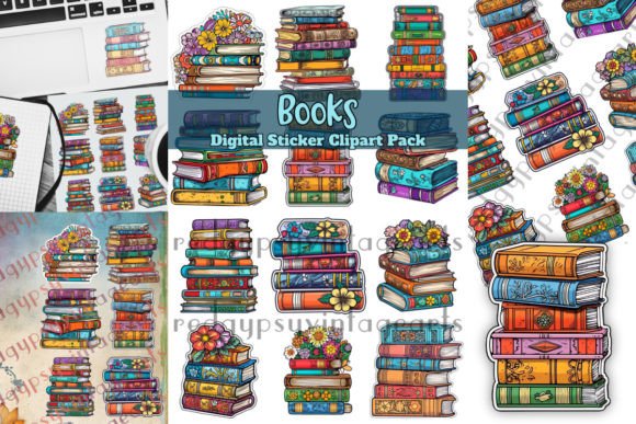 Colorful Books Digital Sticker Clipart Set