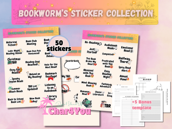 Book Lover Digital Sticker & Journal Template Kit