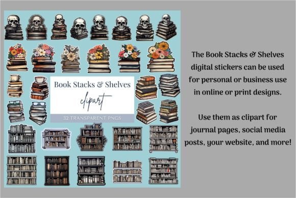 Book Stacks & Shelves Digital Sticker Collection