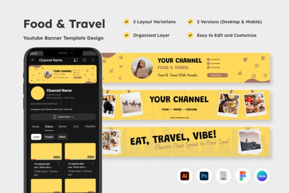 Vibrant Food & Travel YouTube Banner Design