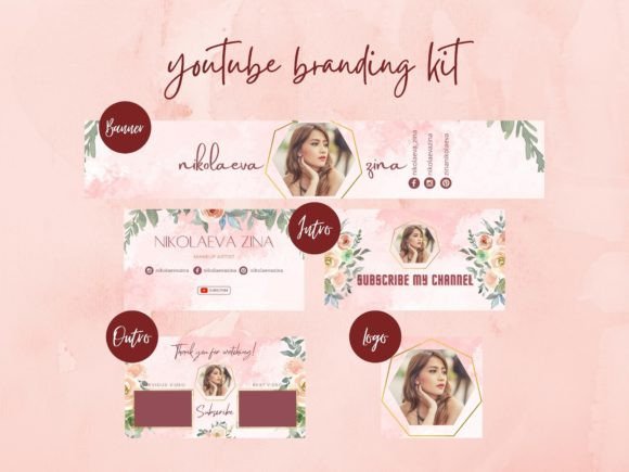 Canva Rose Flower YouTube Branding Kit