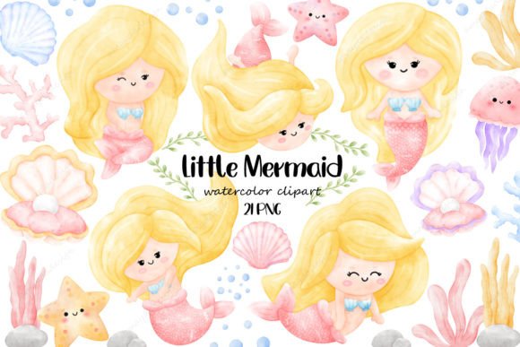 Mermaid Beach Watercolor Clipart Set