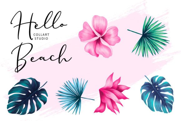 Hand Drawn Beach and Flower Clipart Set