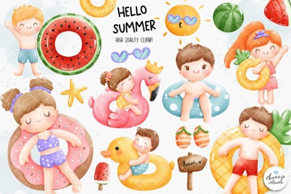 Hello Summer Beach Clipart Set