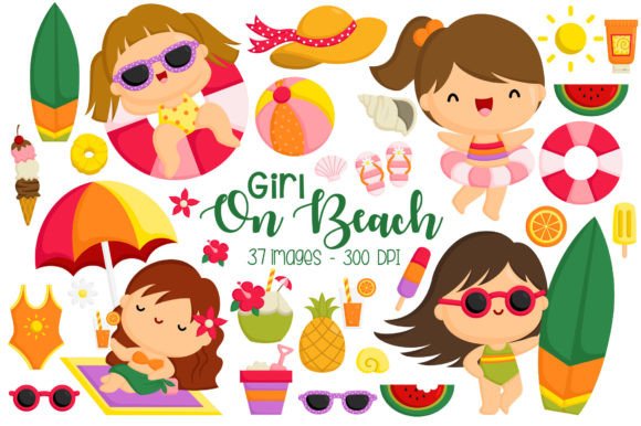 Beach Kids Clipart Collection