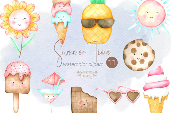 Vibrant Watercolor Summer Beach Clipart Set