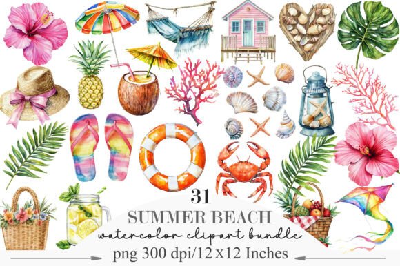 Beach Watercolor Clipart Collection