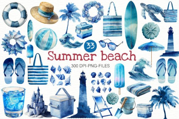 Summer Beach Watercolor Clipart Set