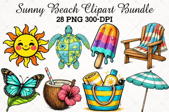 Sunny Beach Watercolor Clipart Collection