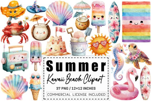 Kawaii Beach Clipart Collection