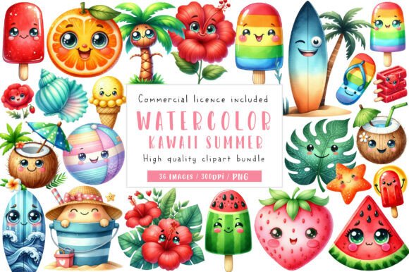 Kawaii Beach Illustrations Set