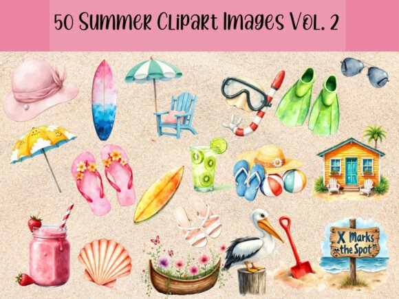 Sunshine Beach Watercolor Clipart Collection