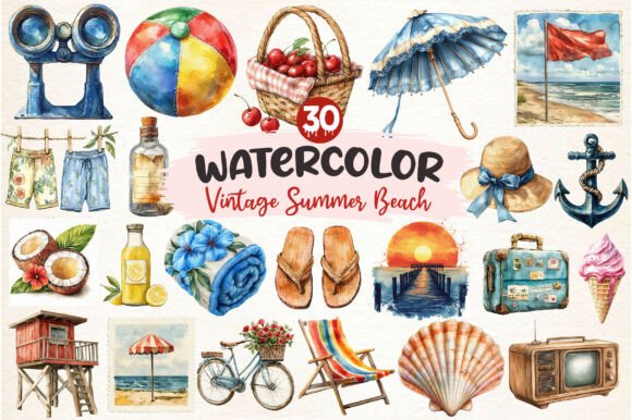 Vintage Beach PNG Collection