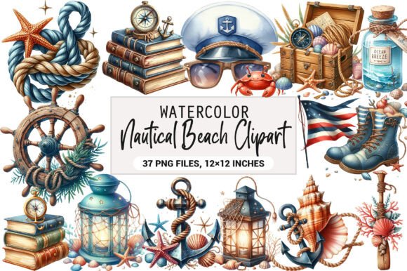 Nautical Watercolor Beach Clipart Set