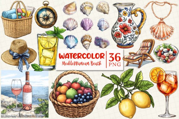Creative Mediterranean Beach Clipart Pack