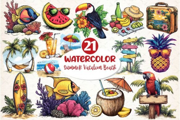 Tropical Summer Beach Clipart Collection