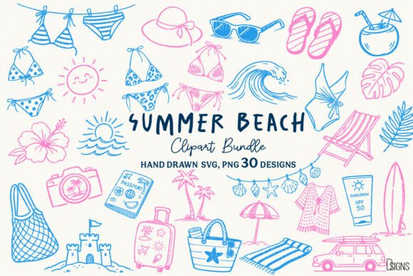 Hand-Drawn Summer Beach Clipart Bundle