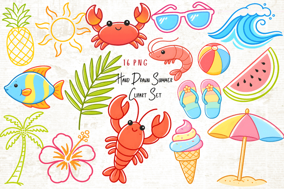 Hand Drawn Summer Clipart Set