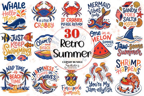 Retro Beach Graphics and Quotes Bundle