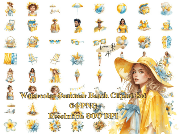 Summer Beach Watercolor Clipart Collection