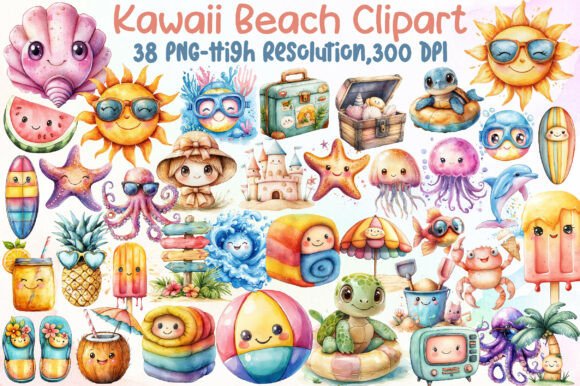 Kawaii Beach Graphics Set