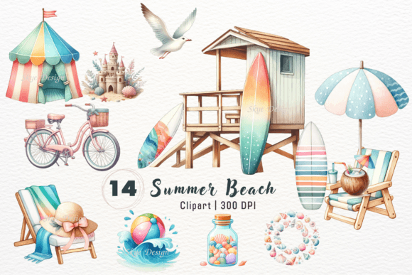 Beach Watercolor Clipart Collection