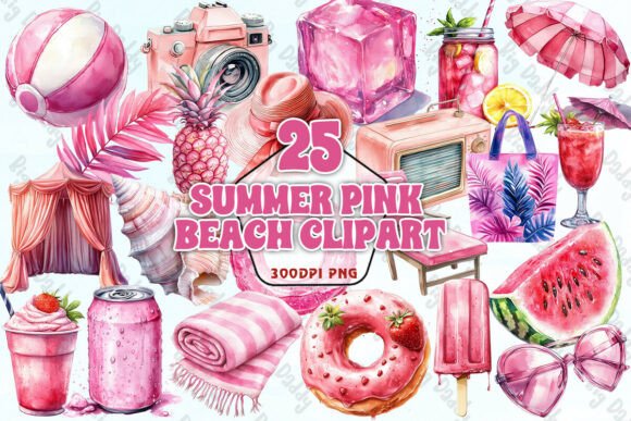 Pink Beach Clipart PNG Collection