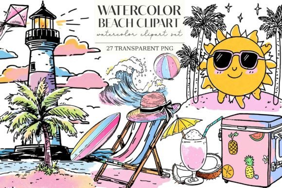 Vibrant Watercolor Beach Art Collection