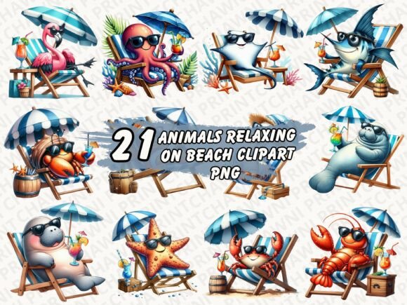 Relaxing Beach Animals PNG Clipart