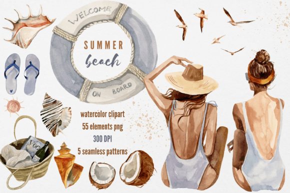 Watercolor Summer Beach Art Collection