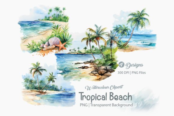 Tropical Beach PNG Clipart Bundle