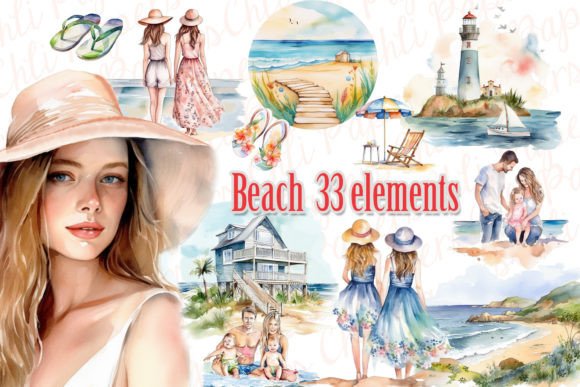 Beach and Ocean Landscape Clipart Set