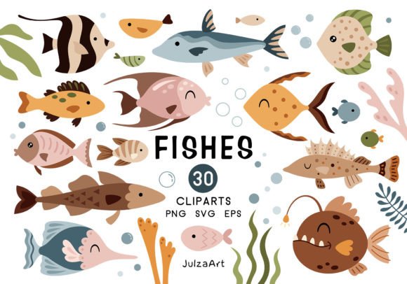 Boho Fish and Ocean Clipart Set