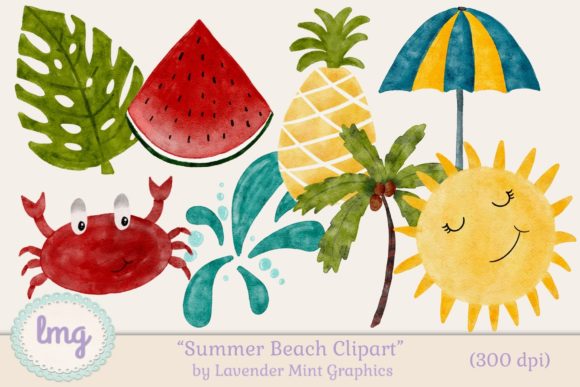 Summer Beach Watercolor Clipart Set
