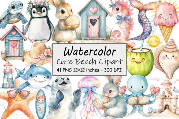 Adorable Beach-Themed Clipart Collection