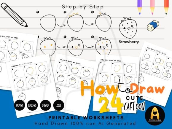 Cute Fruit Doodle Drawing Worksheets