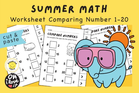 Summer Comparing Numbers 1–20 Cut-and-Paste Worksheets