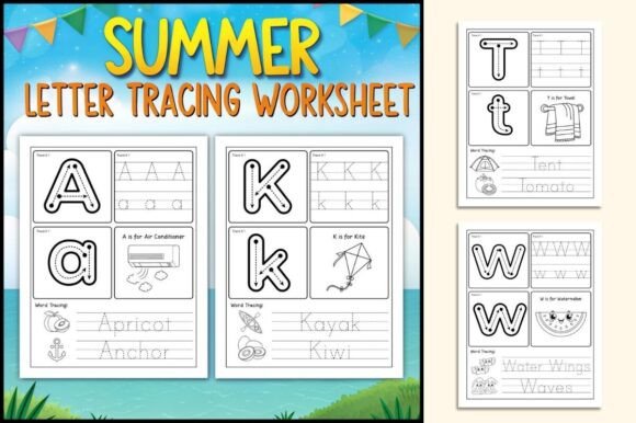Summer Letter Tracing Handwriting Worksheets