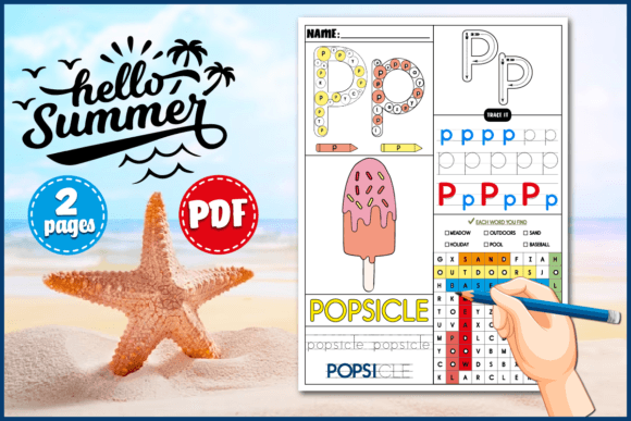 Summer Word Search & Letter P Writing Practice Worksheet