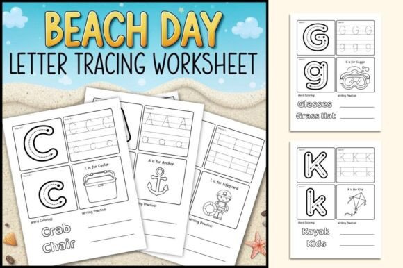 Beach Day Alphabet Letter Tracing Worksheet