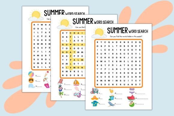 Summer Word Search & Fill-in-the-Blank Puzzle Worksheets