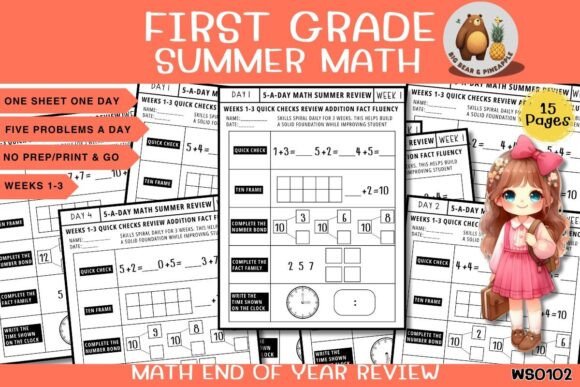 Summer Math Review Worksheets: 3-Week Daily Practice Pack