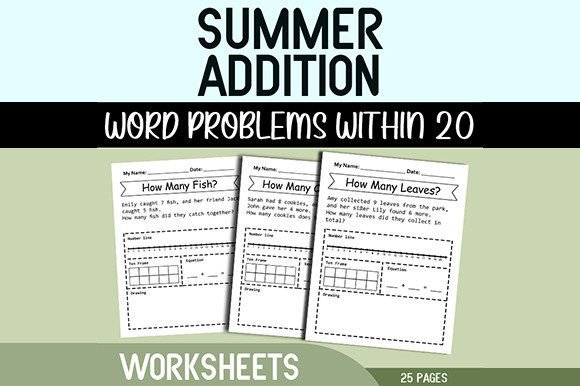 Summer Addition Word Problem Worksheets Within 20