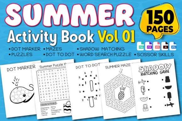 Summer Activity Workbook with Mazes, Puzzles & Drawing Pages