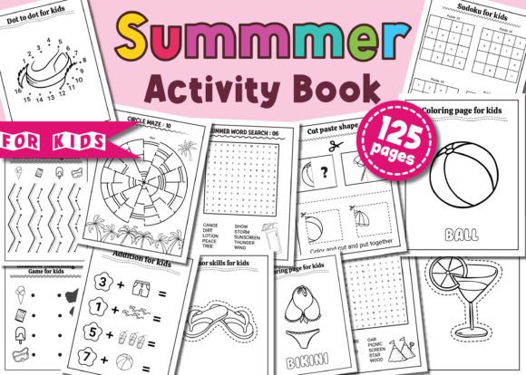 Summer Kids Activity Book Interior Bundle