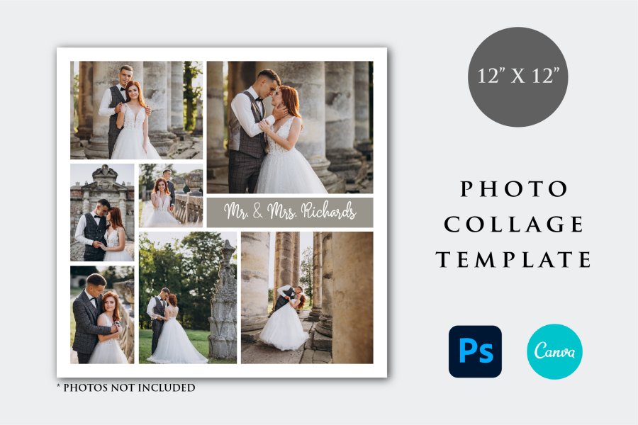 Editable 12x12 Wedding Collage Template