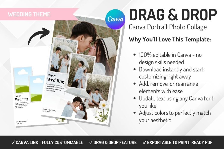 Customizable Wedding Photo Collage Template